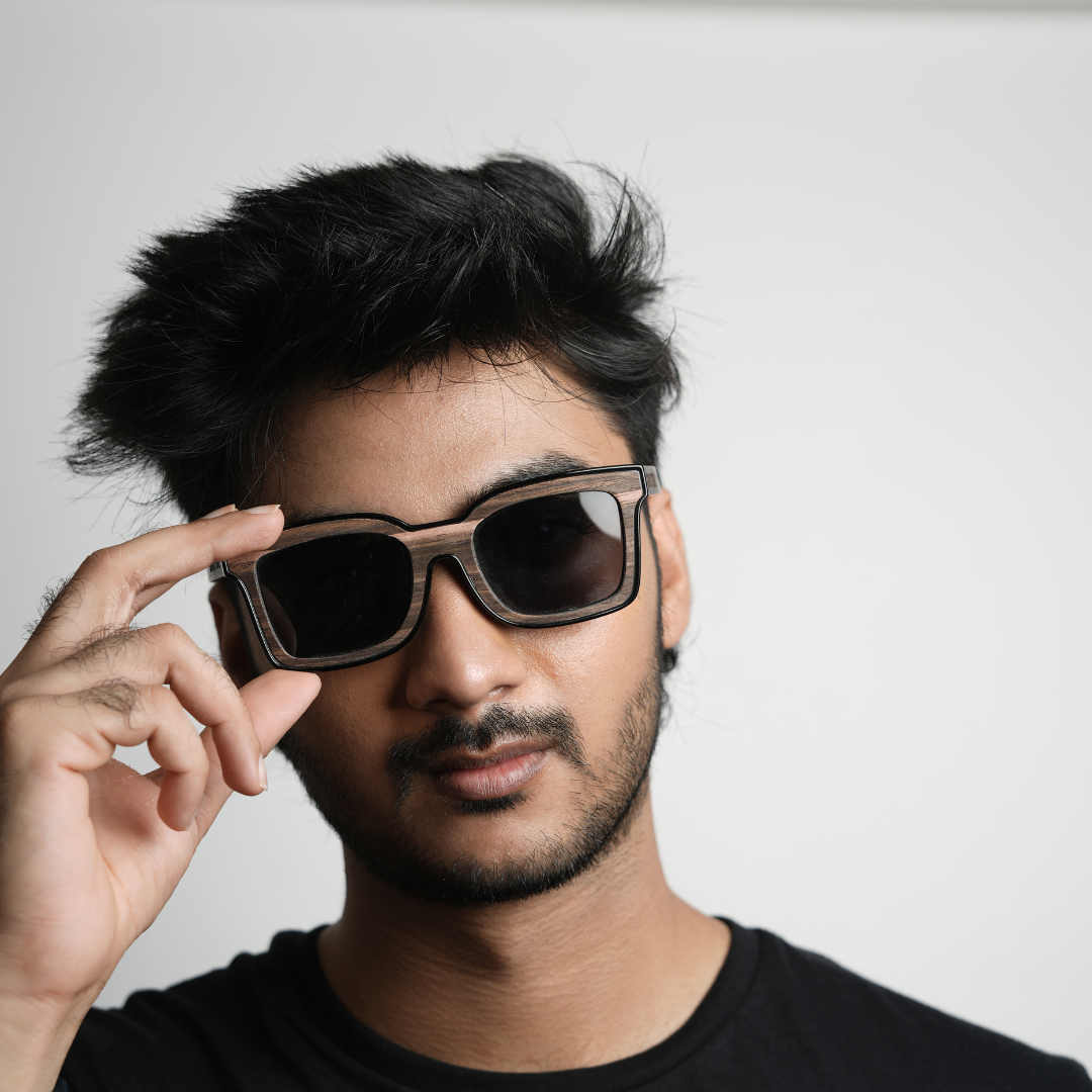 MonkStory Woody Wood+Acetate Unisex Sunglasses - Black Lens