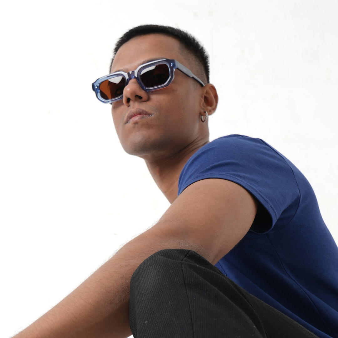 Monkstory Geometric Acetate Unisex Sunglasses - Transparent Blue