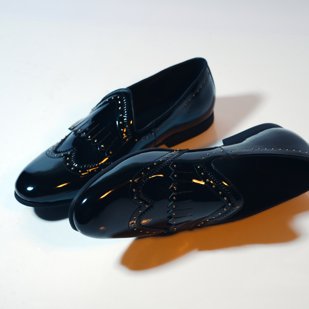 Monkstory Multi-Studded Slip Ons -  Patent Black