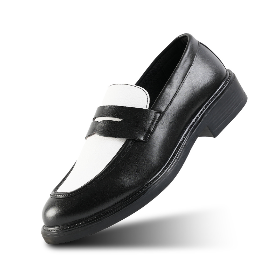 Monkstory Cosmopolitan Contrast Penny Loafers - Black/White
