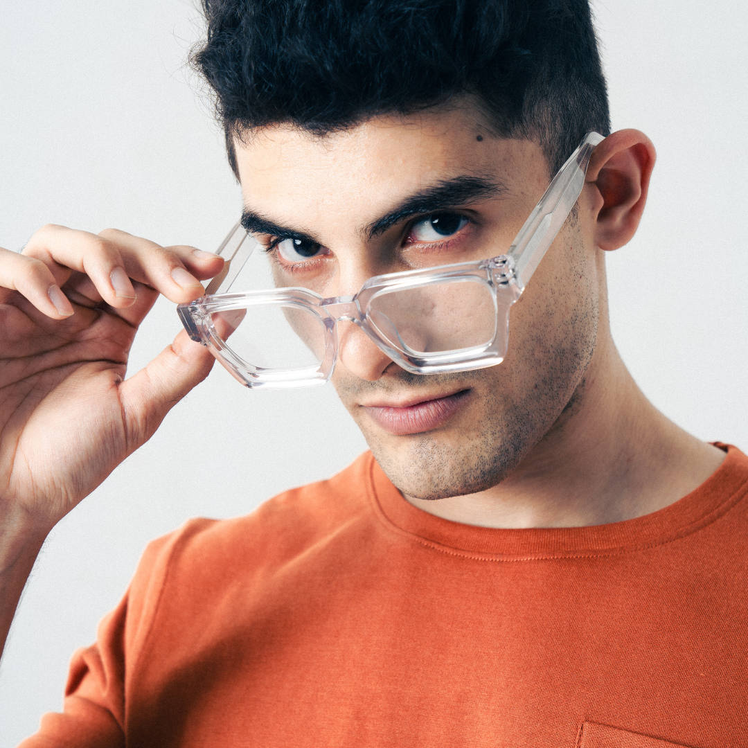 A pair of MonkStory Runway Acetate Unisex sunglasses on a white background, providing UV protection.