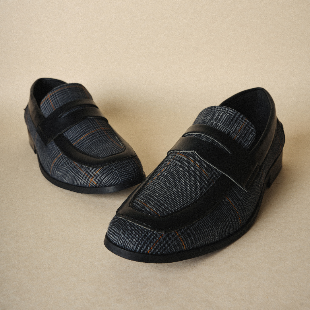 Raro Plaid Fabric Slip-Ons - Black