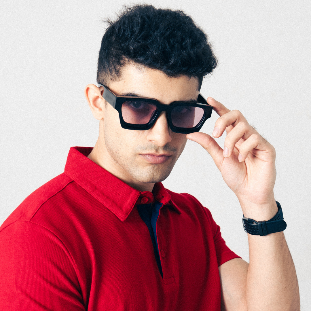 MonkStory Runway Acetate Unisex Sunglasses - Black With Purple Lens