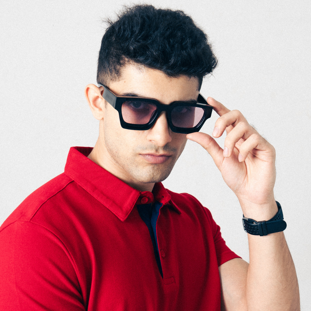 MonkStory Runway Acetate Unisex Sunglasses by monkstory with UV protection and pink lenses.