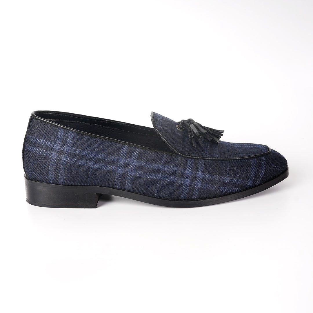 Raro Plaid Fabric Tassel Slip-Ons - Blue