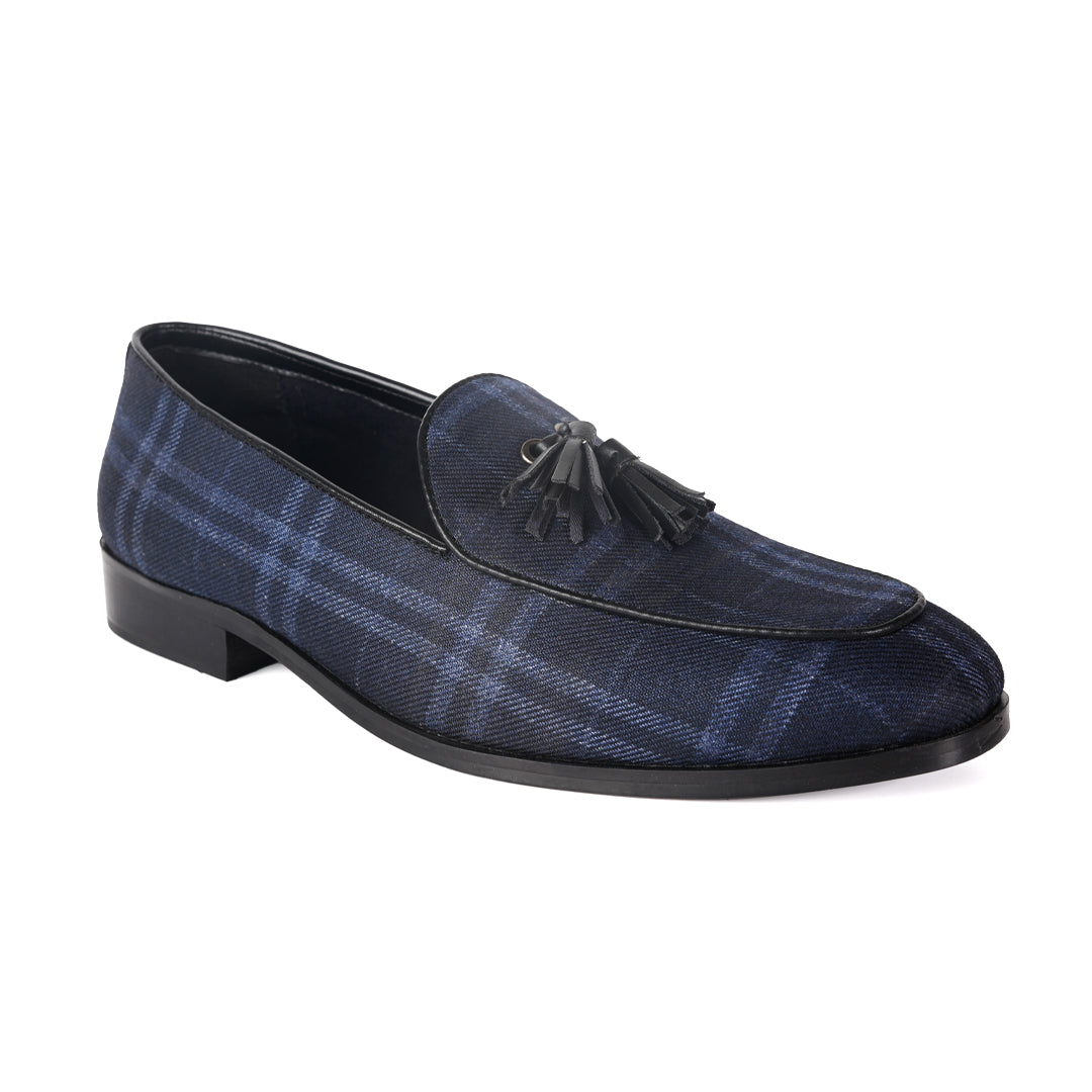 Raro Plaid Fabric Tassel Slip-Ons - Blue