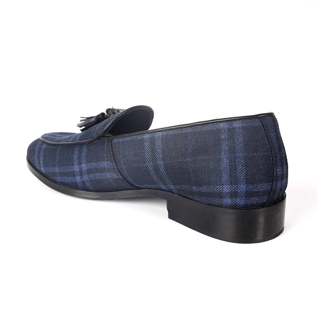 Raro Plaid Fabric Tassel Slip-Ons - Blue