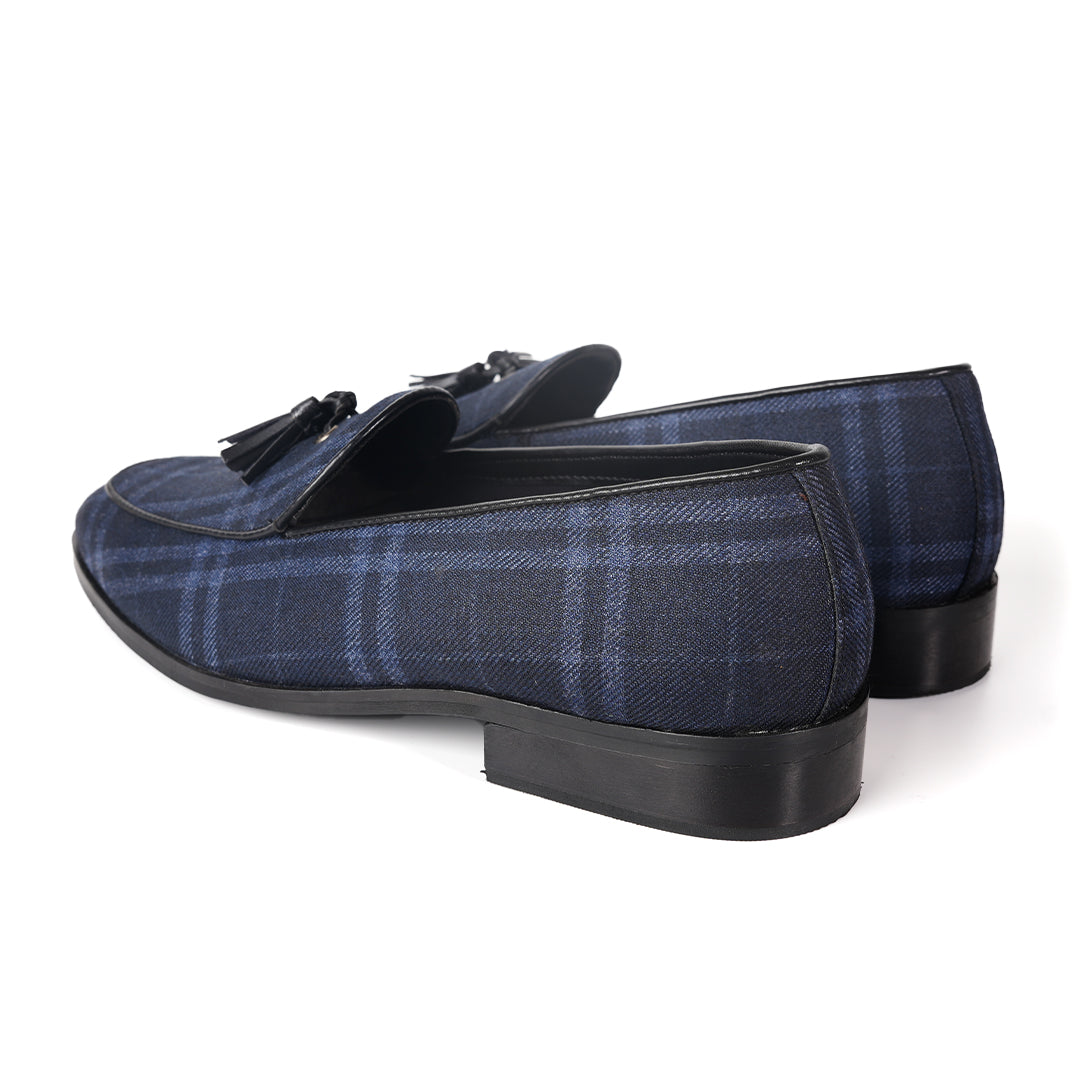 Raro Plaid Fabric Tassel Slip-Ons - Blue