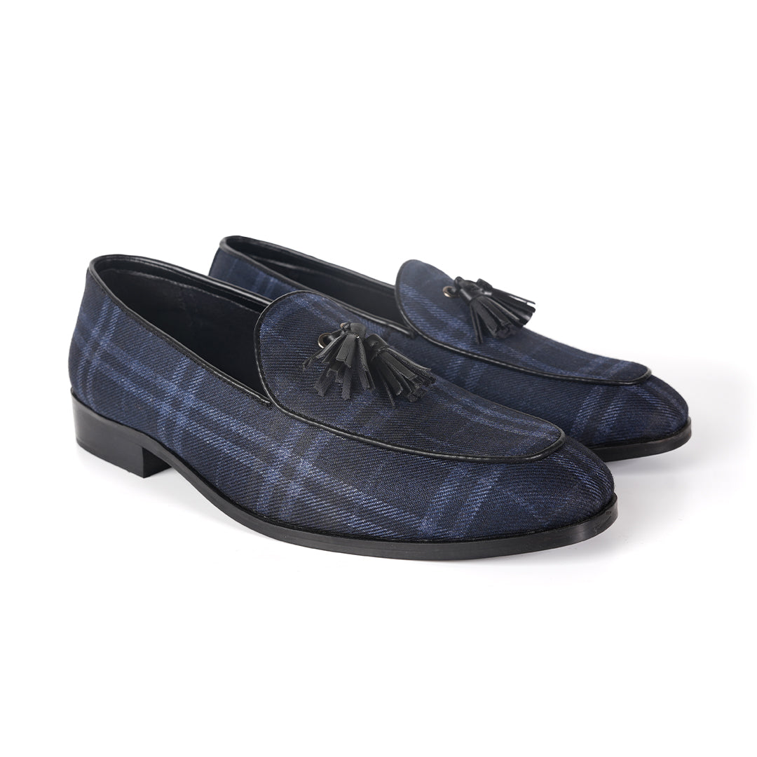 Raro Plaid Fabric Tassel Slip-Ons - Blue