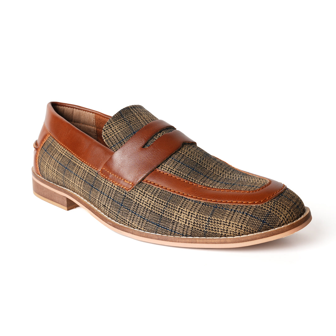 Raro Plaid Fabric Slip-Ons - Brown