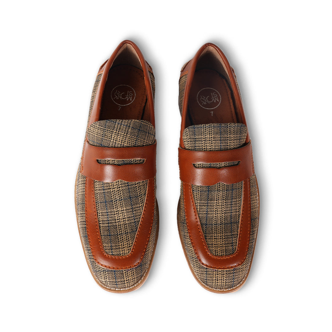 Raro Plaid Fabric Slip-Ons - Brown