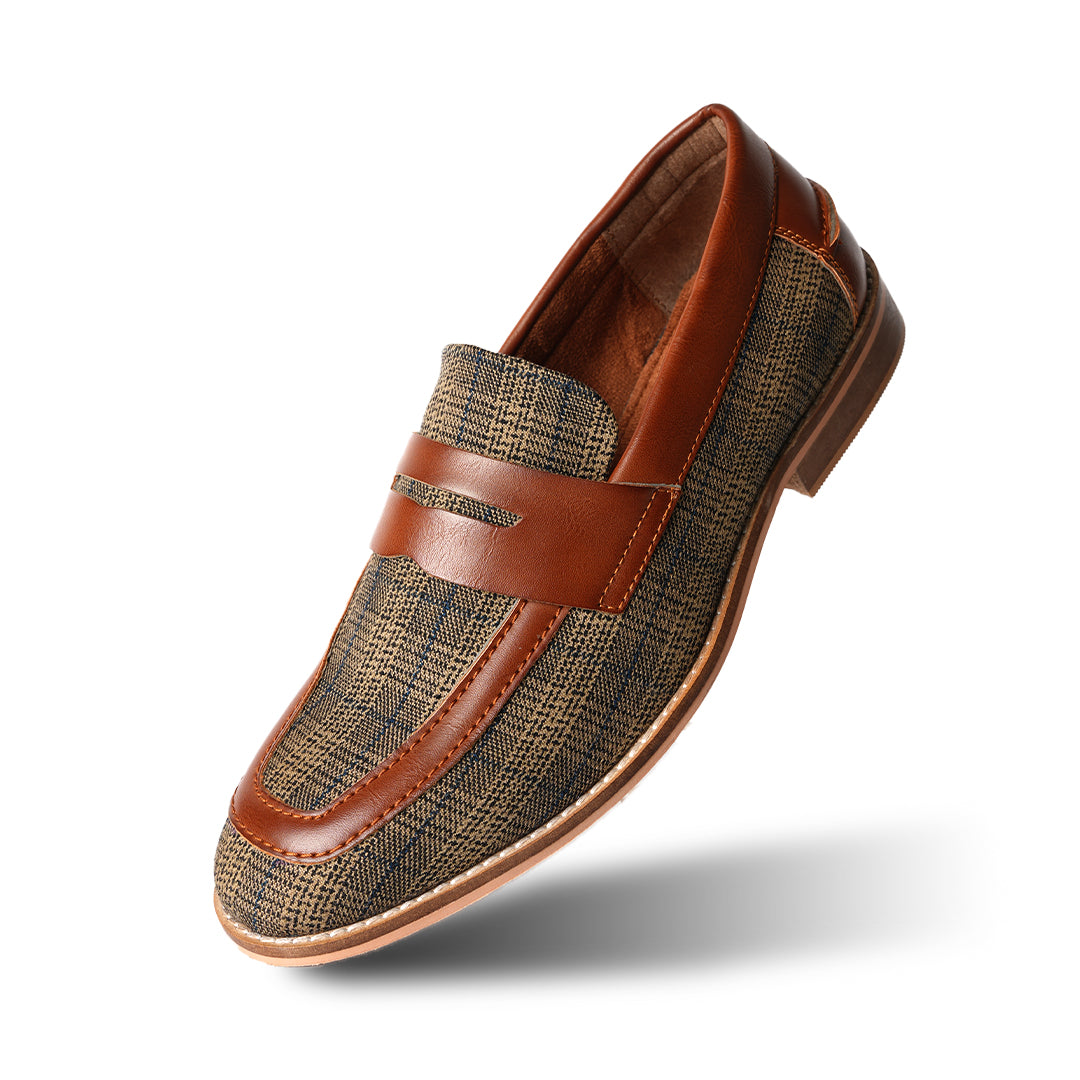 Raro Plaid Fabric Slip-Ons - Brown