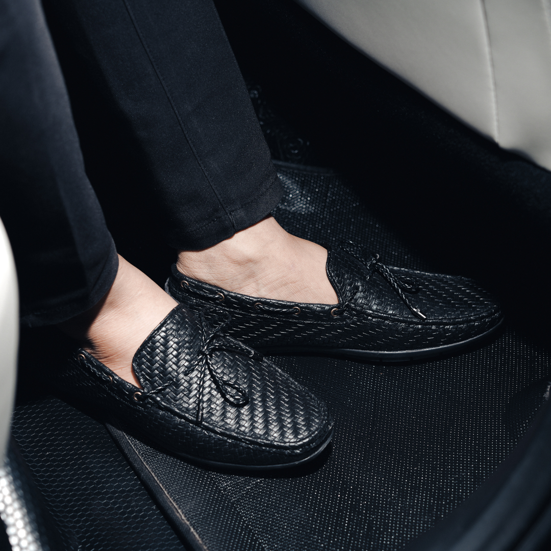 Monkstory Patterned Square Driving Shoes - Black