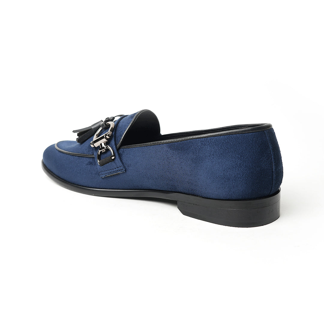 A classic Monkstory Horse-bit Tasseled Slip-Ons blue loafer exuding modern sophistication.