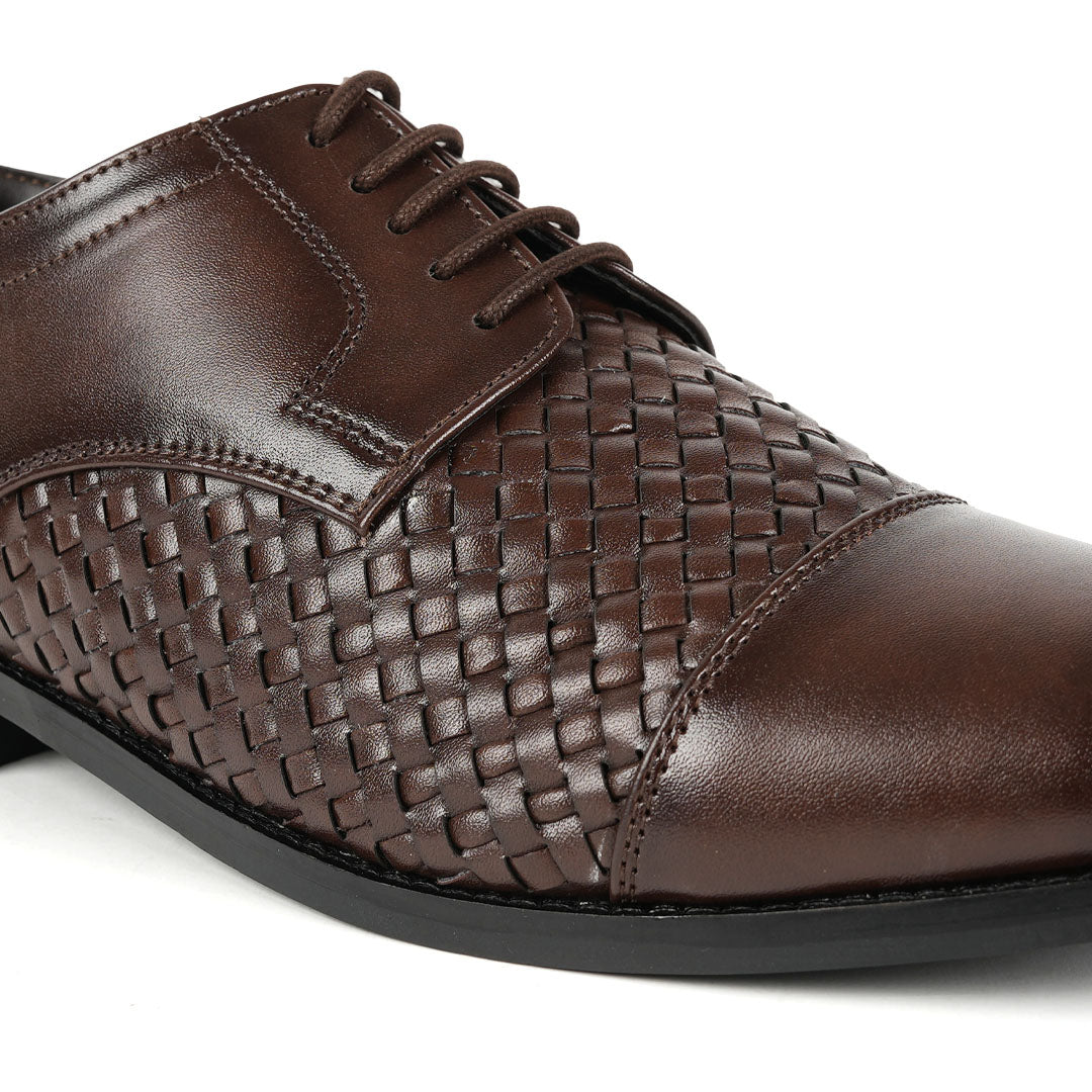 Monkstory Braided Captoe Lace-up Shoes - Dark Brown.