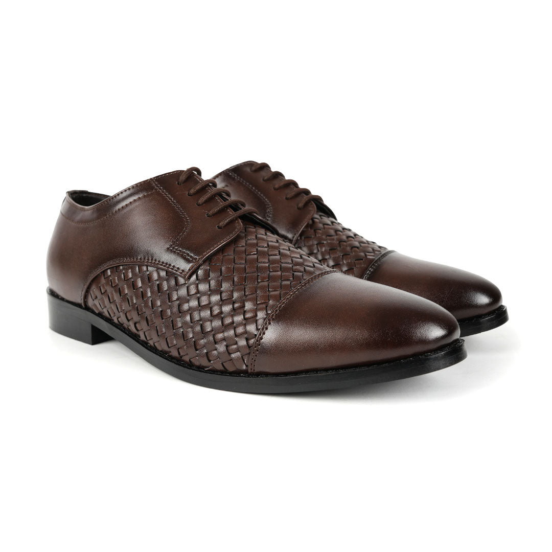 Monkstory Braided Captoe Lace-up Shoes - Dark Brown.