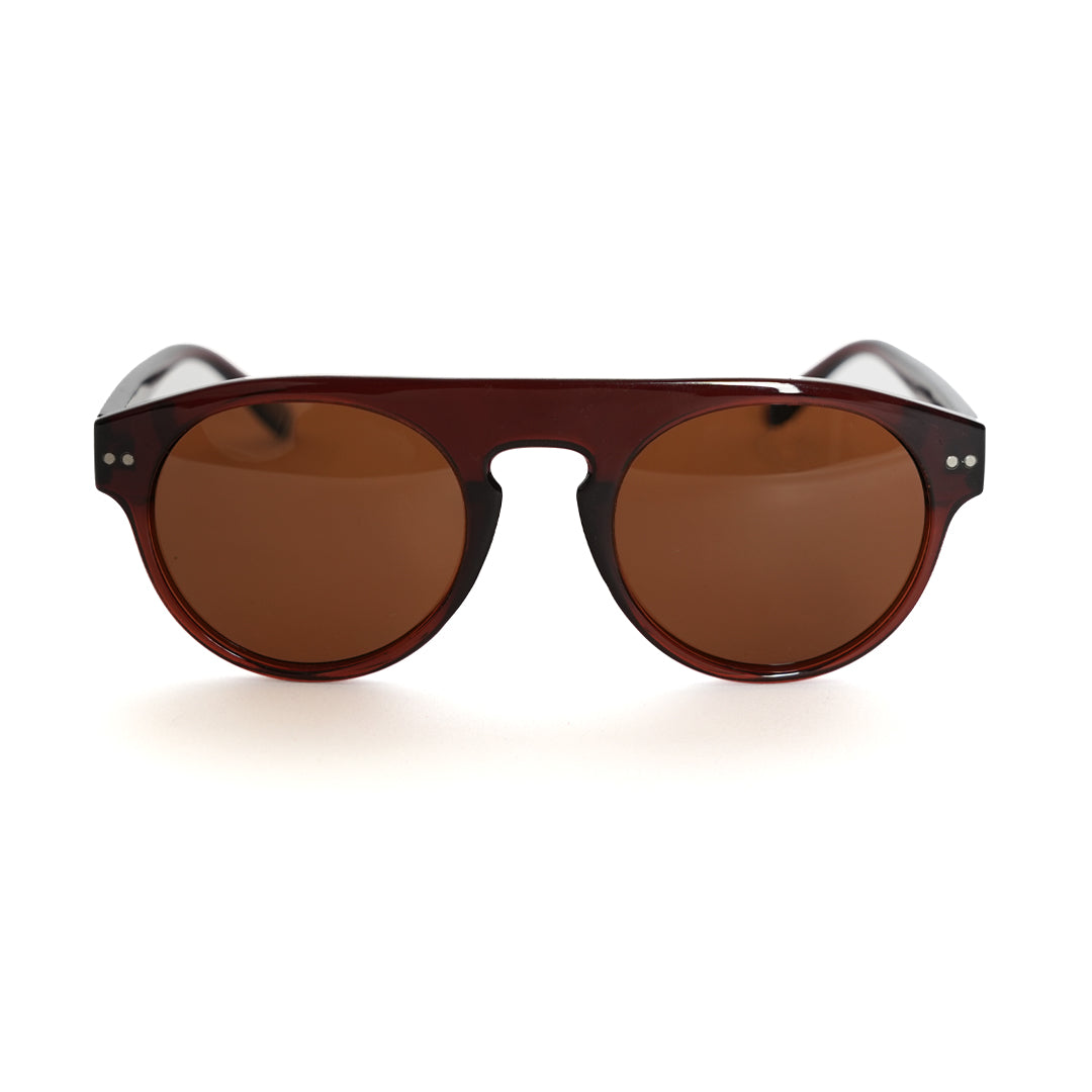 Monkstory Bold Aviator Unisex Sunglasses - Brown on a white background.