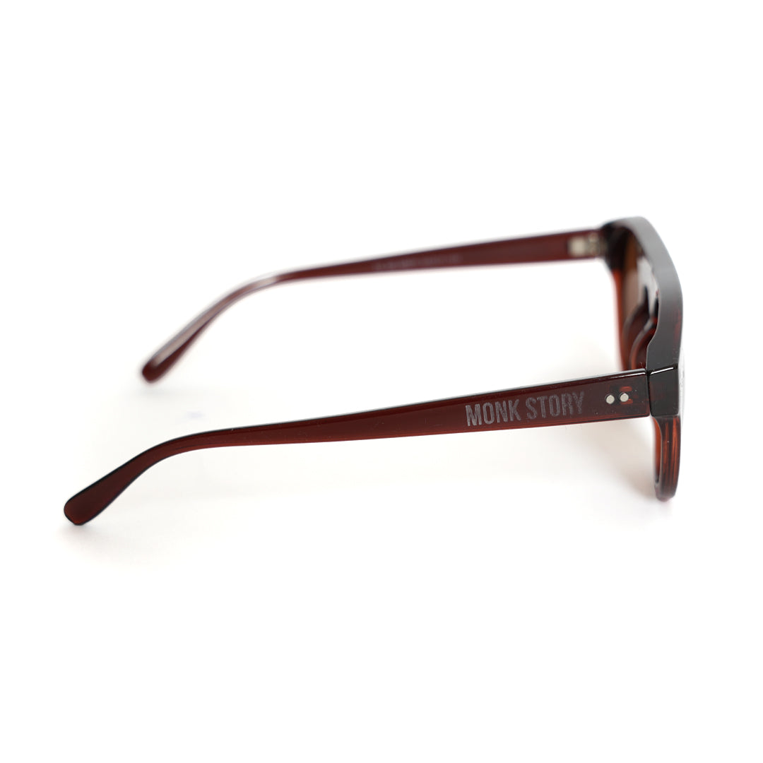 Monkstory Bold Aviator Unisex Sunglasses - Brown on a white background.