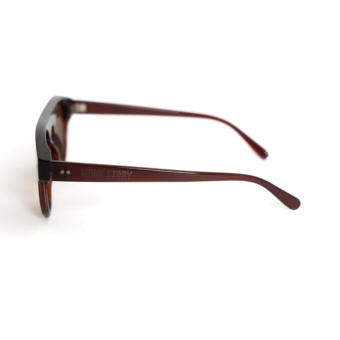 Monkstory Bold Aviator Unisex Sunglasses - Brown on a white background.