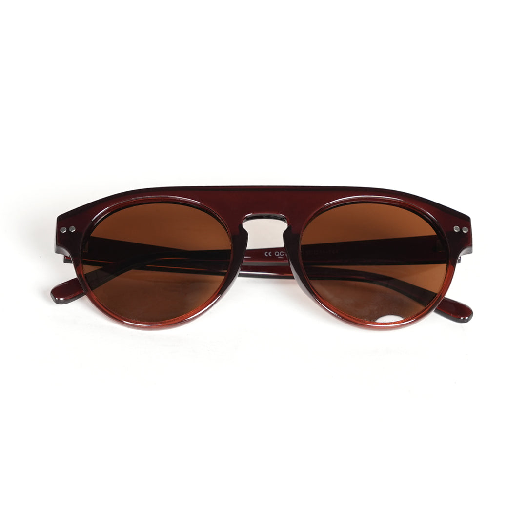 Monkstory Bold Aviator Unisex Sunglasses - Brown on a white background.