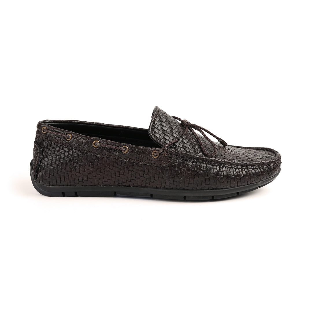 Monkstory men's brown woven loafer with tassels.