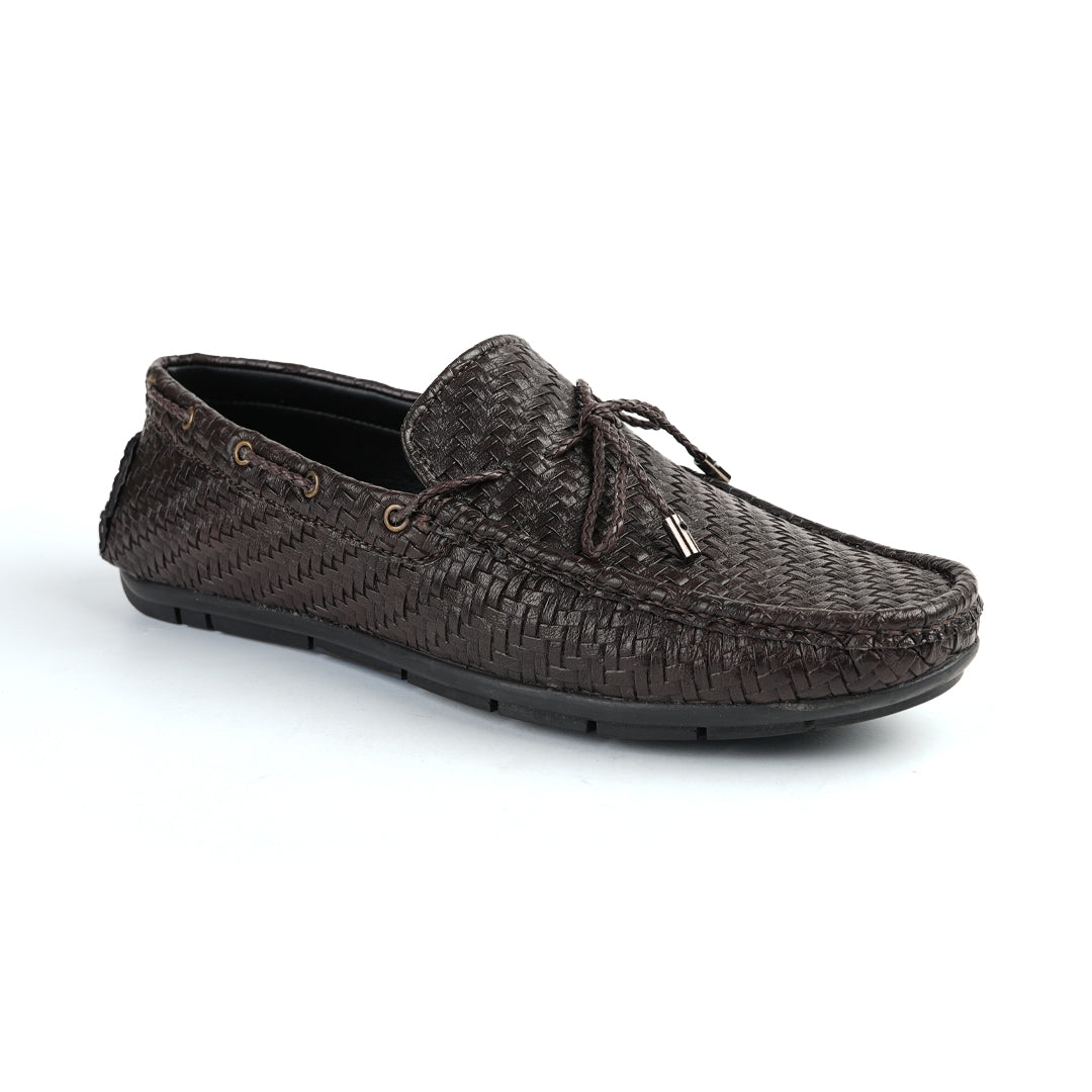 Monkstory men's brown woven loafer with tassels.