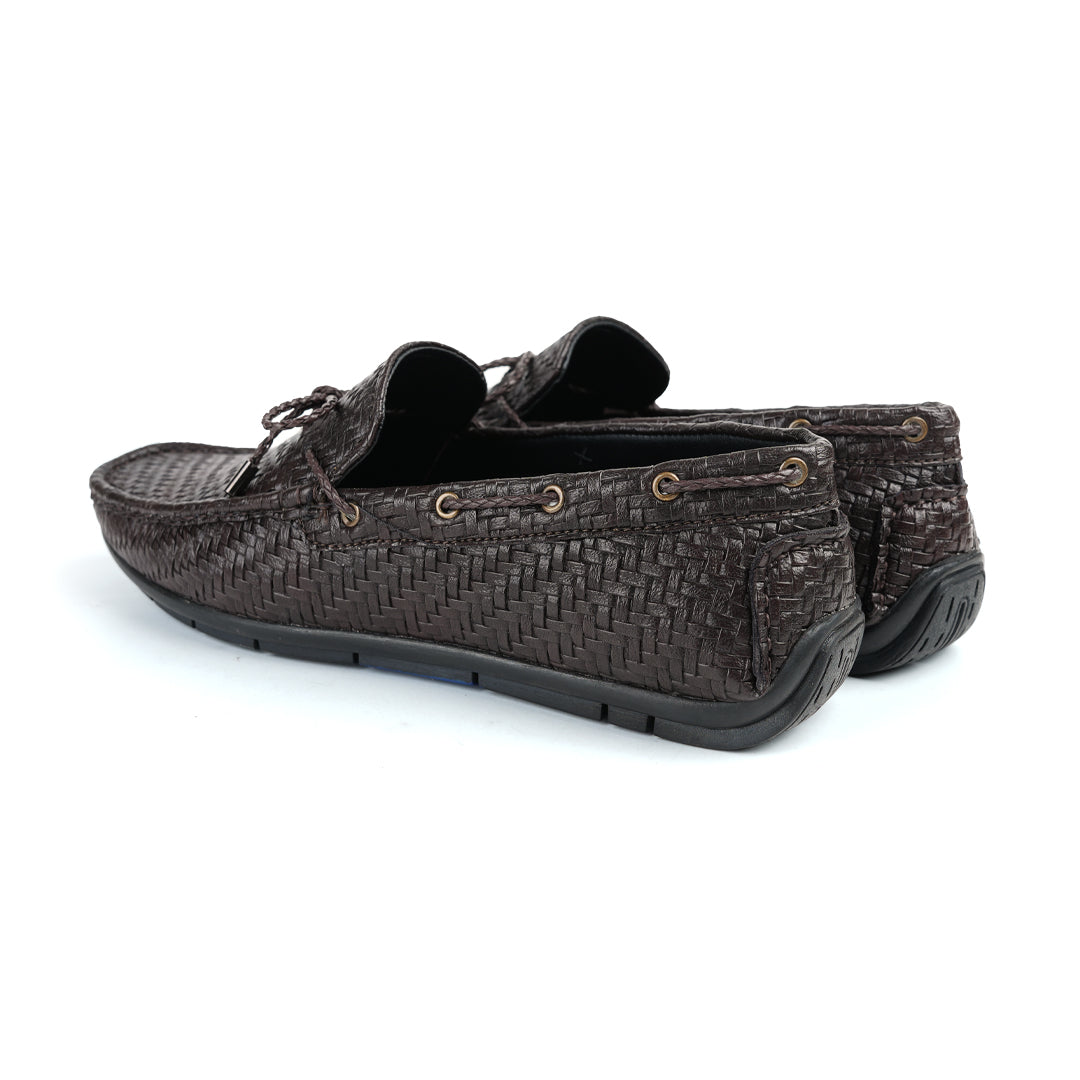 Monkstory men's brown woven loafer with tassels.