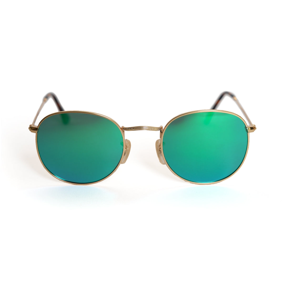 Monkstory Vintage Round Unisex Sunglasses in Turquoise Gold with UV400 protection.