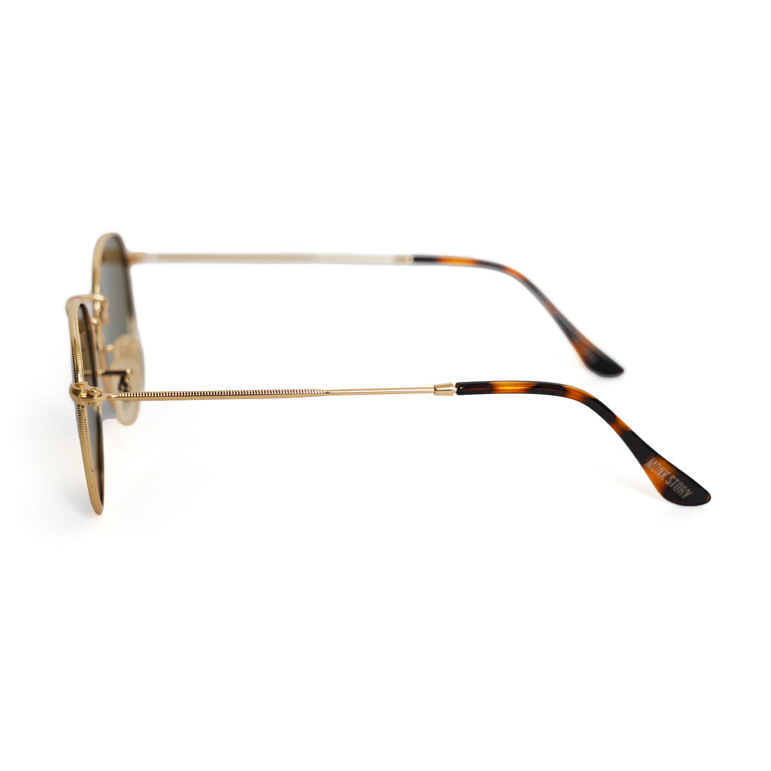 Monkstory Vintage Round Unisex Sunglasses - Turquoise Gold