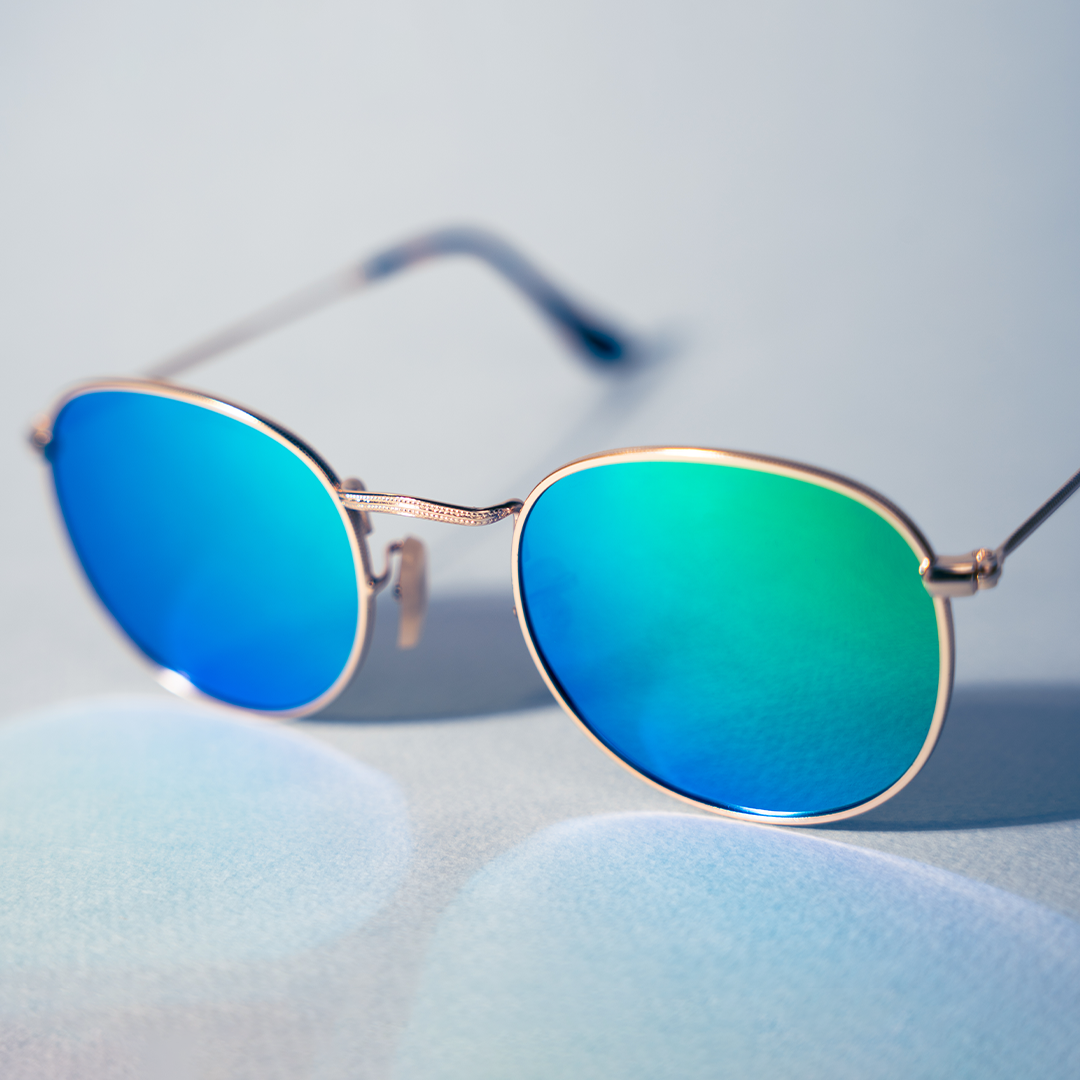 Monkstory Vintage Round Unisex Sunglasses in Turquoise Gold with UV400 protection.