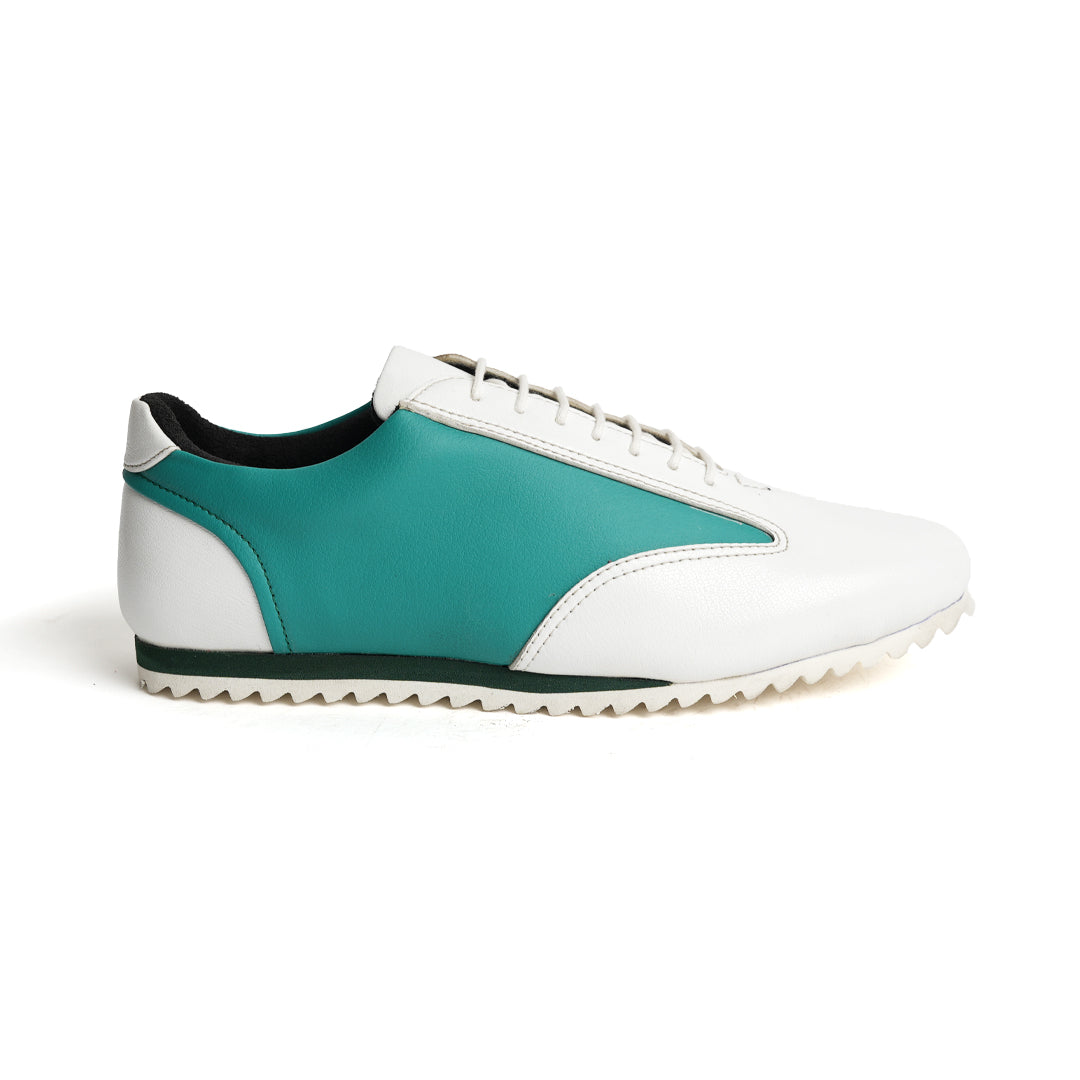 The Monkstory Dual Colour Smart Sneakers, in Teal Green & White, are a stylish and comfortable option for anyone in search of a sneaker with a white sole.