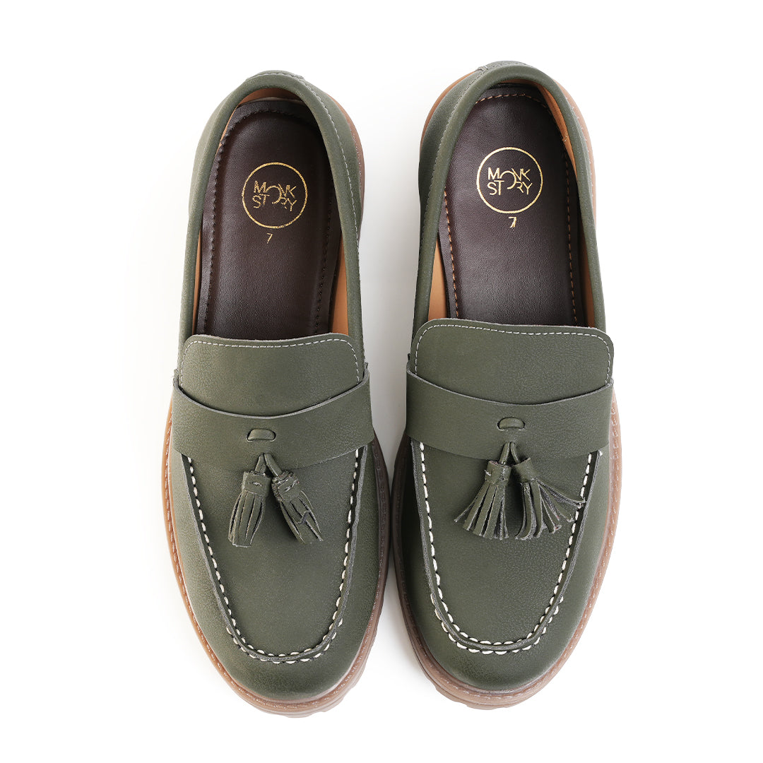 Monkstory Cosmopolitan Urban Tassel Loafers - Olive