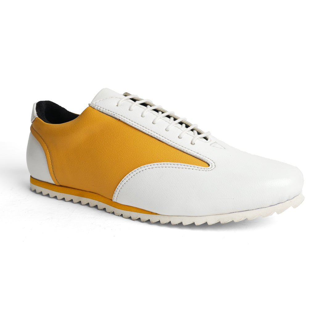 Monkstory Dual Colour Smart Sneakers - Yellow & White, perfect for a casual street-style look.