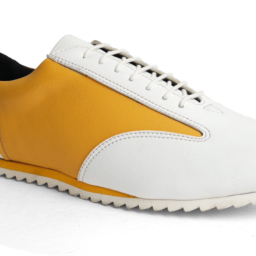 Monkstory Dual Colour Smart Sneakers - Yellow & White, perfect for a casual street-style look.