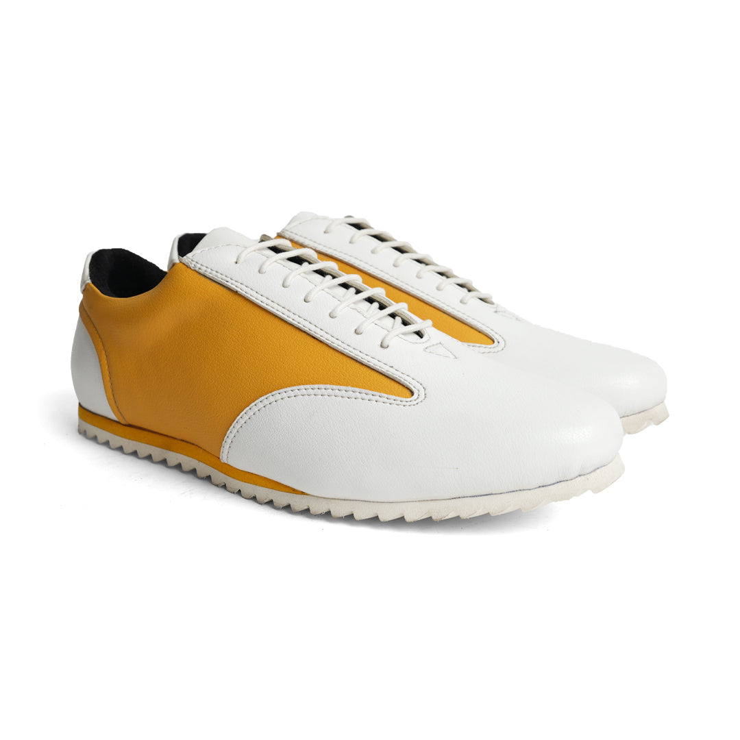 Monkstory Dual Colour Smart Sneakers - Yellow & White, perfect for a casual street-style look.