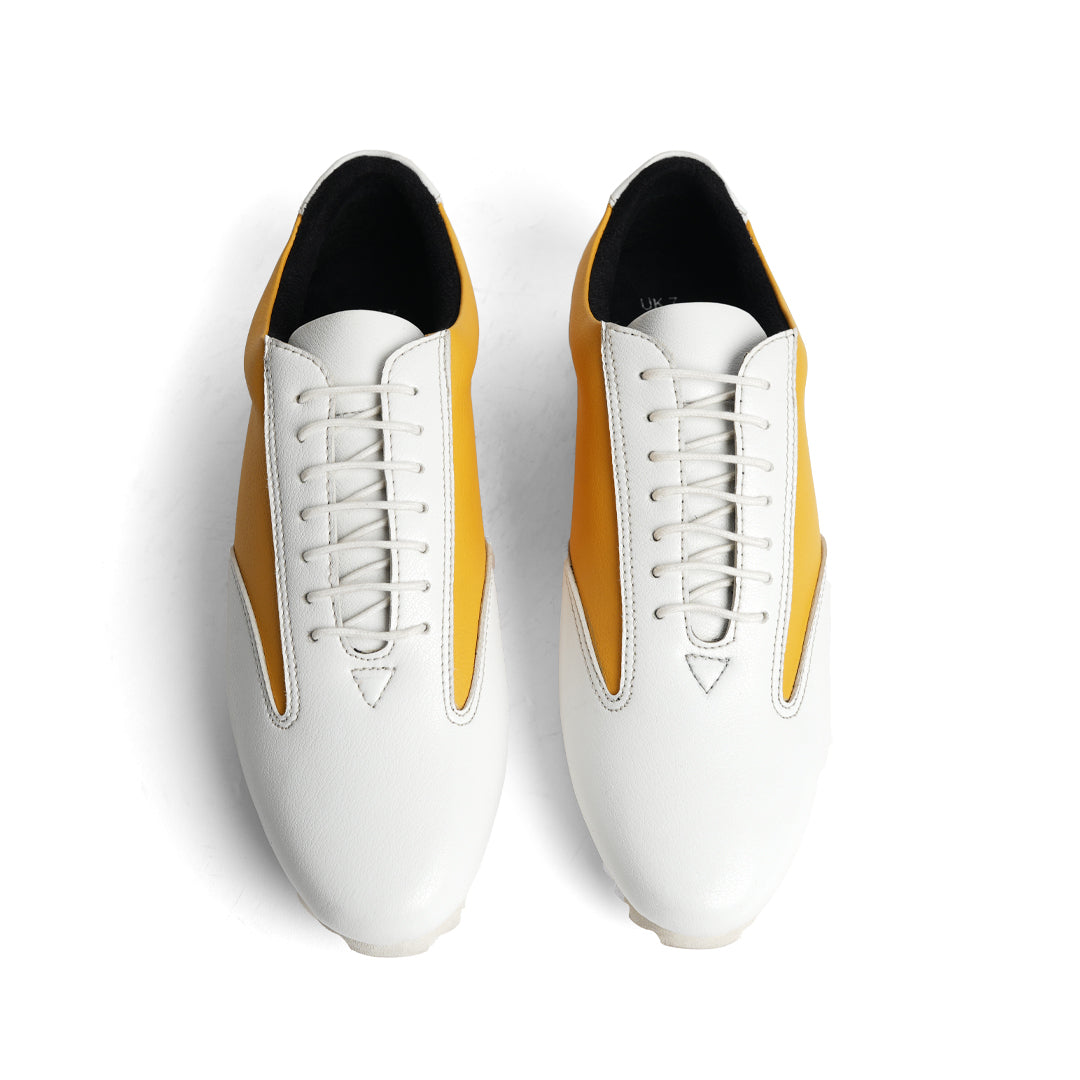 Monkstory Dual Colour Smart Sneakers - Yellow & White, perfect for a casual street-style look.