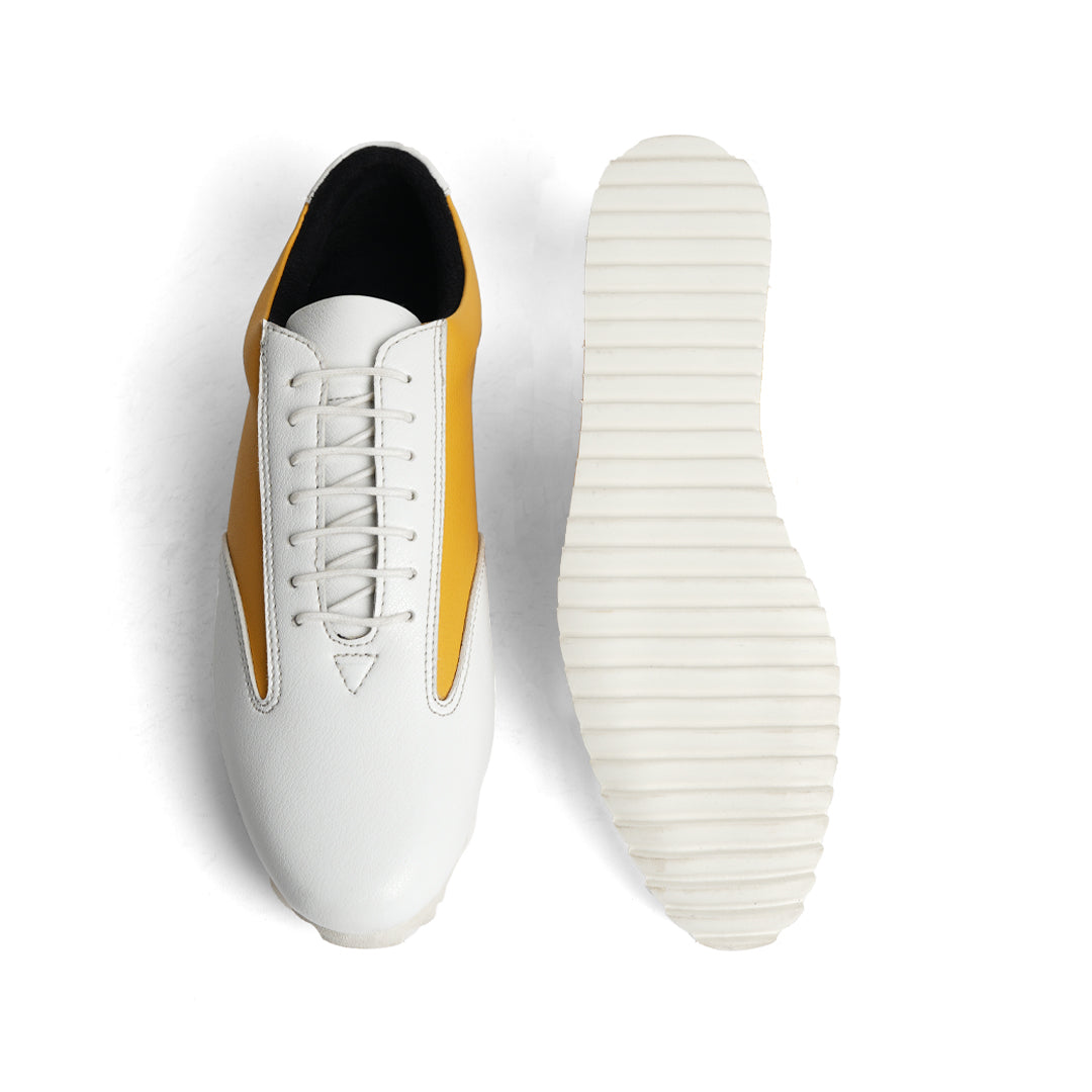 Monkstory Dual Colour Smart Sneakers - Yellow & White, perfect for a casual street-style look.