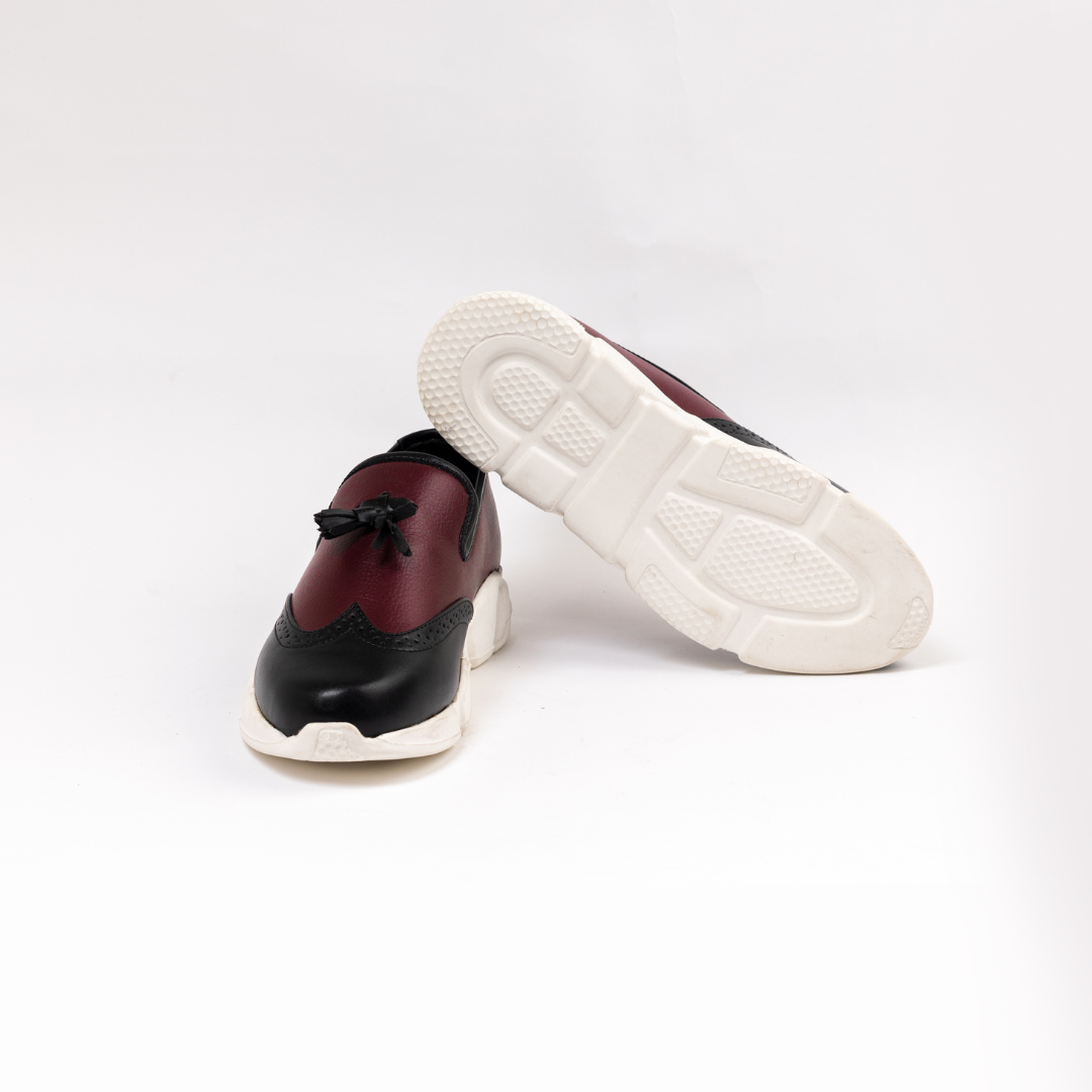 Chunky Dual Colour Tassel Sneakers - Burgundy/Black