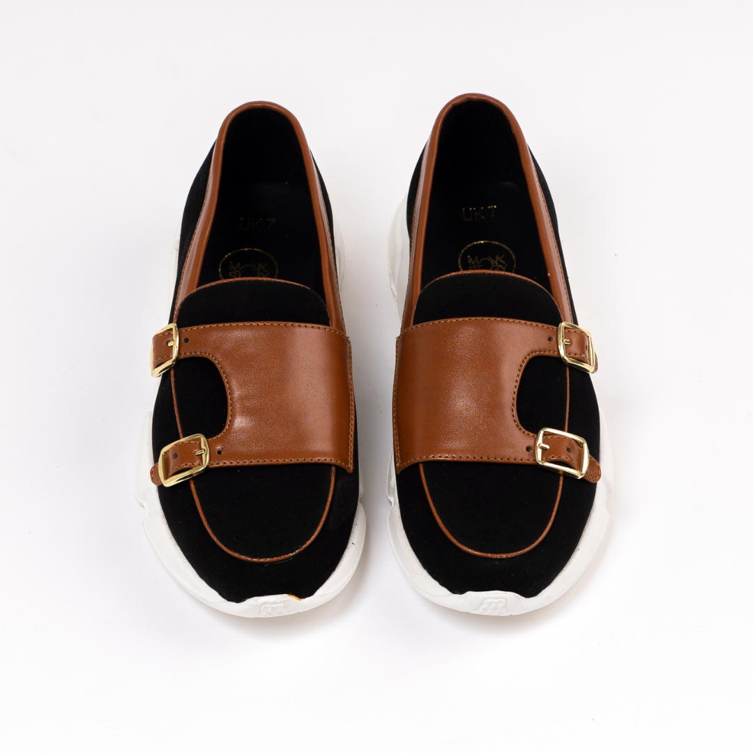 Chunky Double Monk Sneakers - Black/Brown