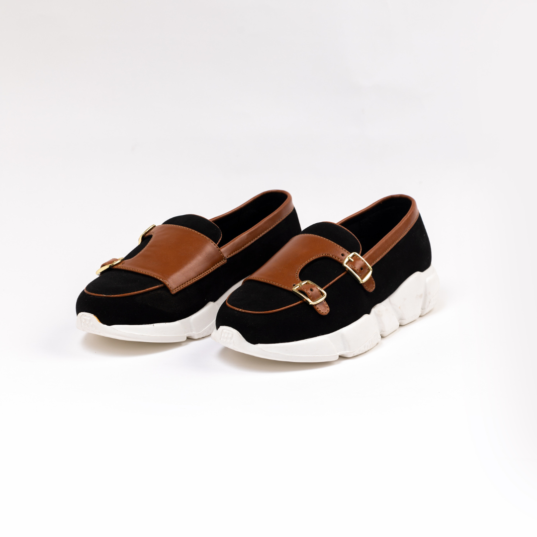 Chunky Double Monk Sneakers - Black/Brown