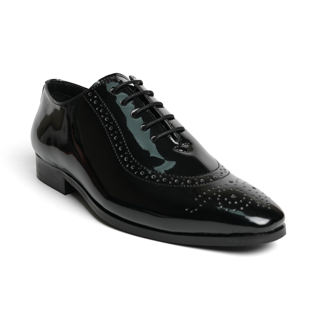 Black patent lace up top brogues