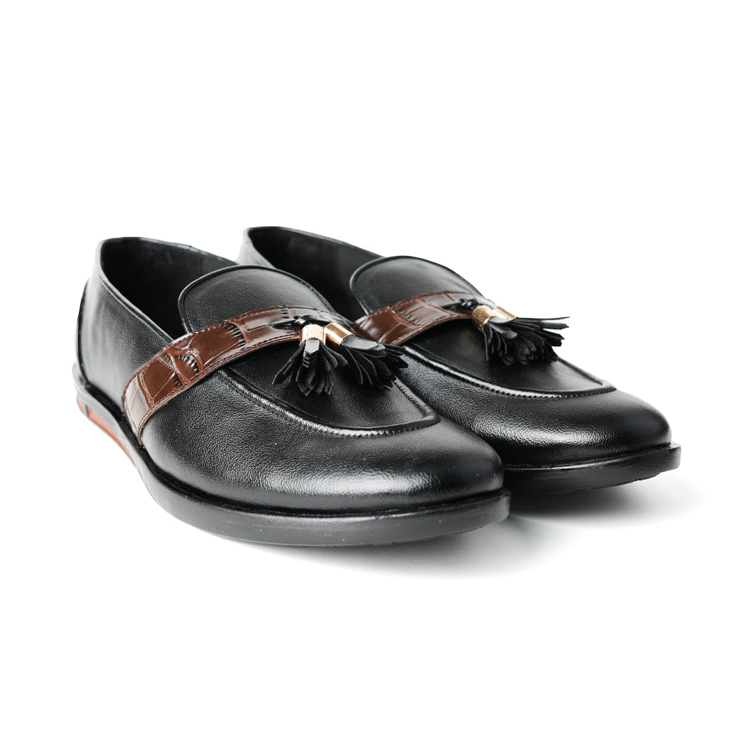 Flatform Metallic Tassel Slip Ons - Black