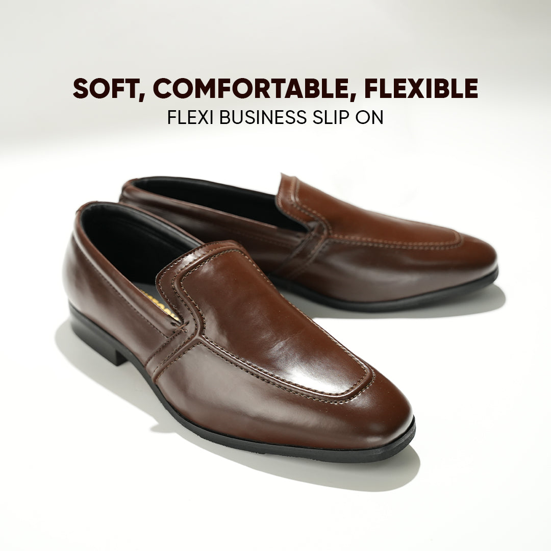 Monkstory Minimal Flexi Business Slip-Ons - Brown