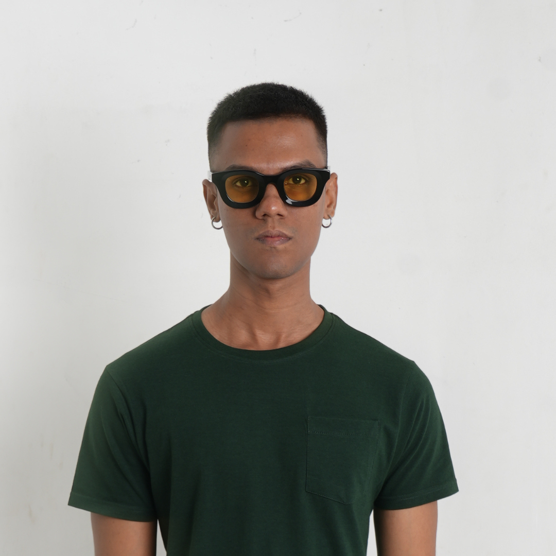 MonkStory Thick Acetate Unisex Sunglasses - Black With Yellow Lens