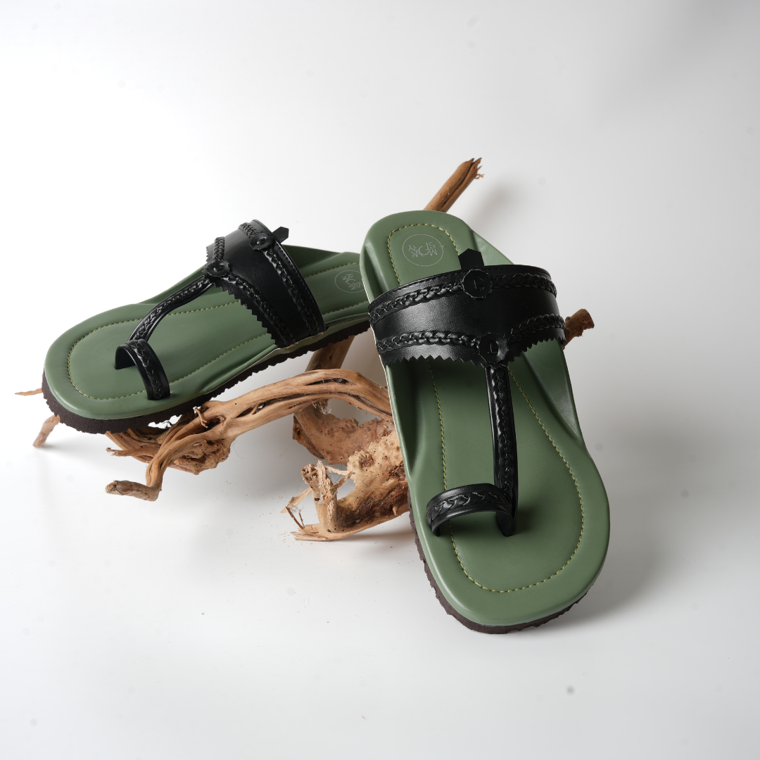 Monkstory Kolhapuri Sandals - Olive green