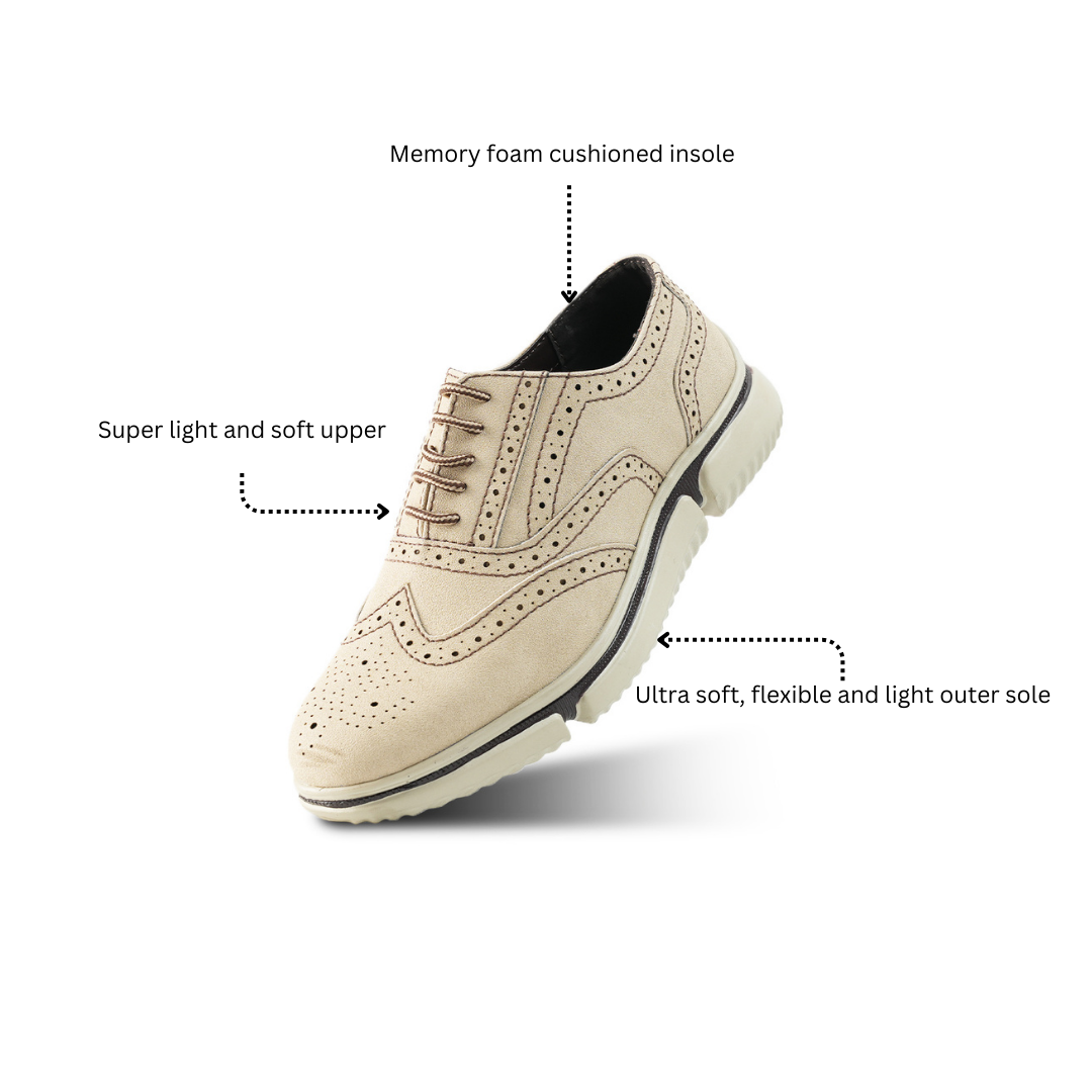 Monkstory Gravity Lift Ultra-Comfort Brogue Sneakers - Beige