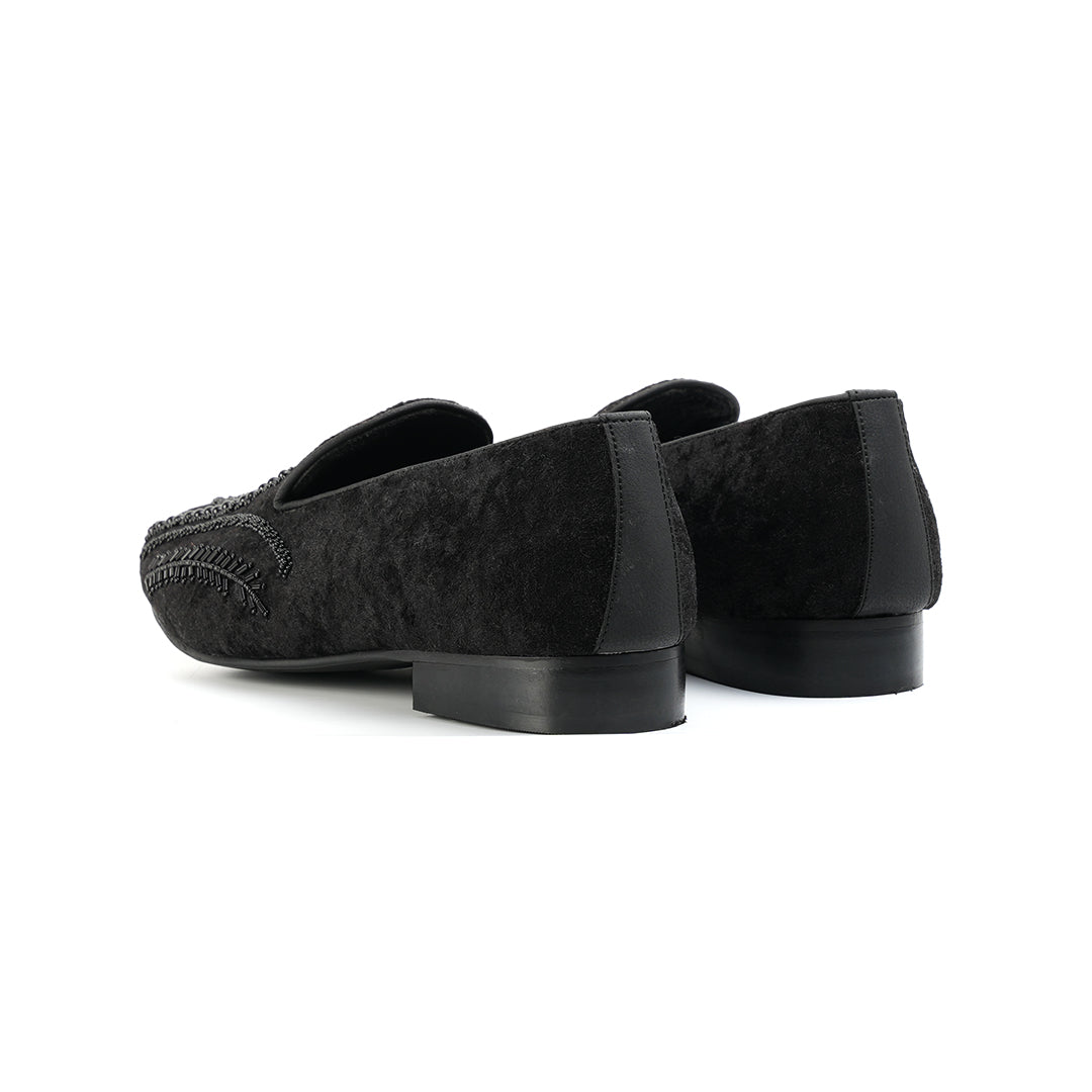 Monkstory Hand-Embroidered Embellished Slip-Ons - Black