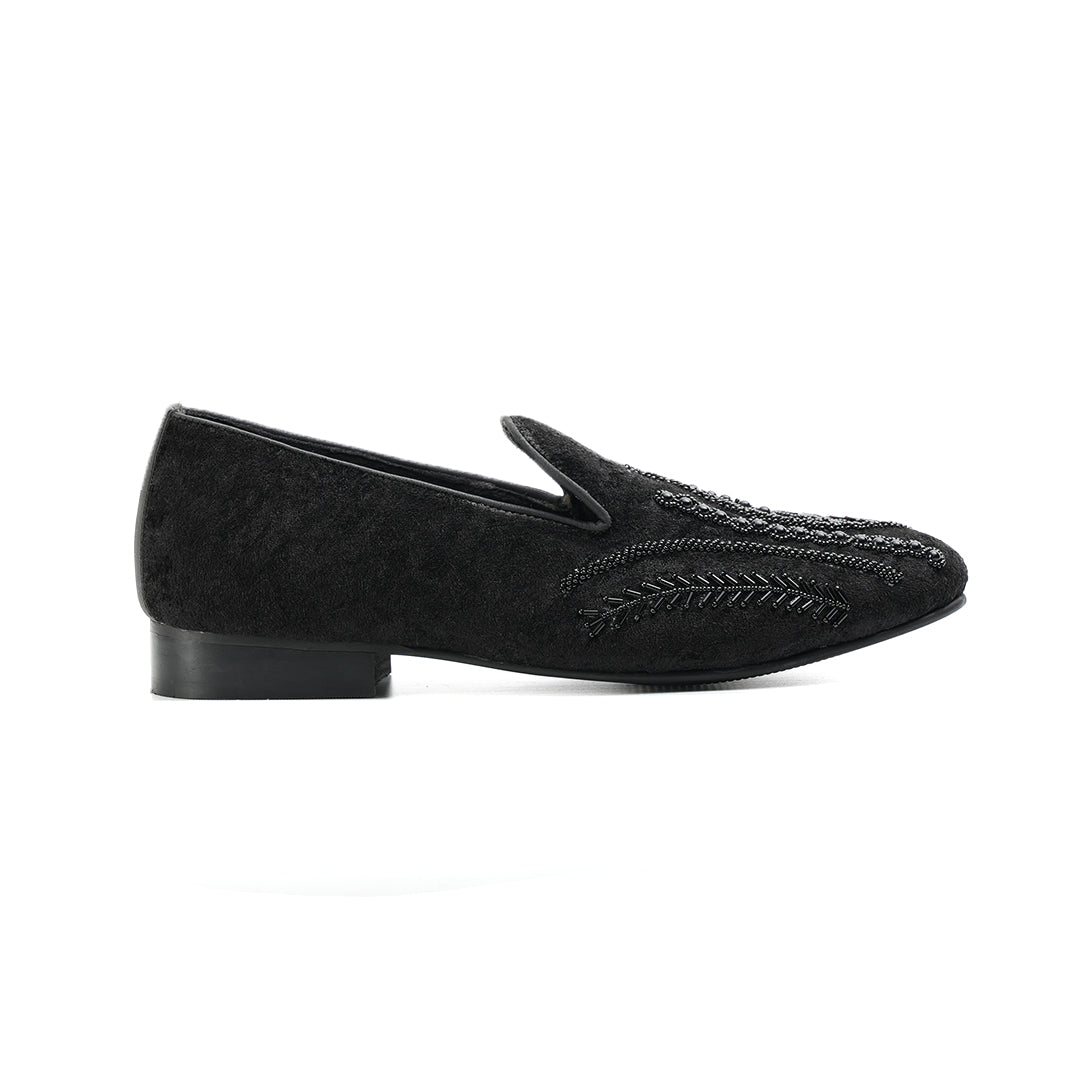 Monkstory Hand-Embroidered Embellished Slip-Ons - Black