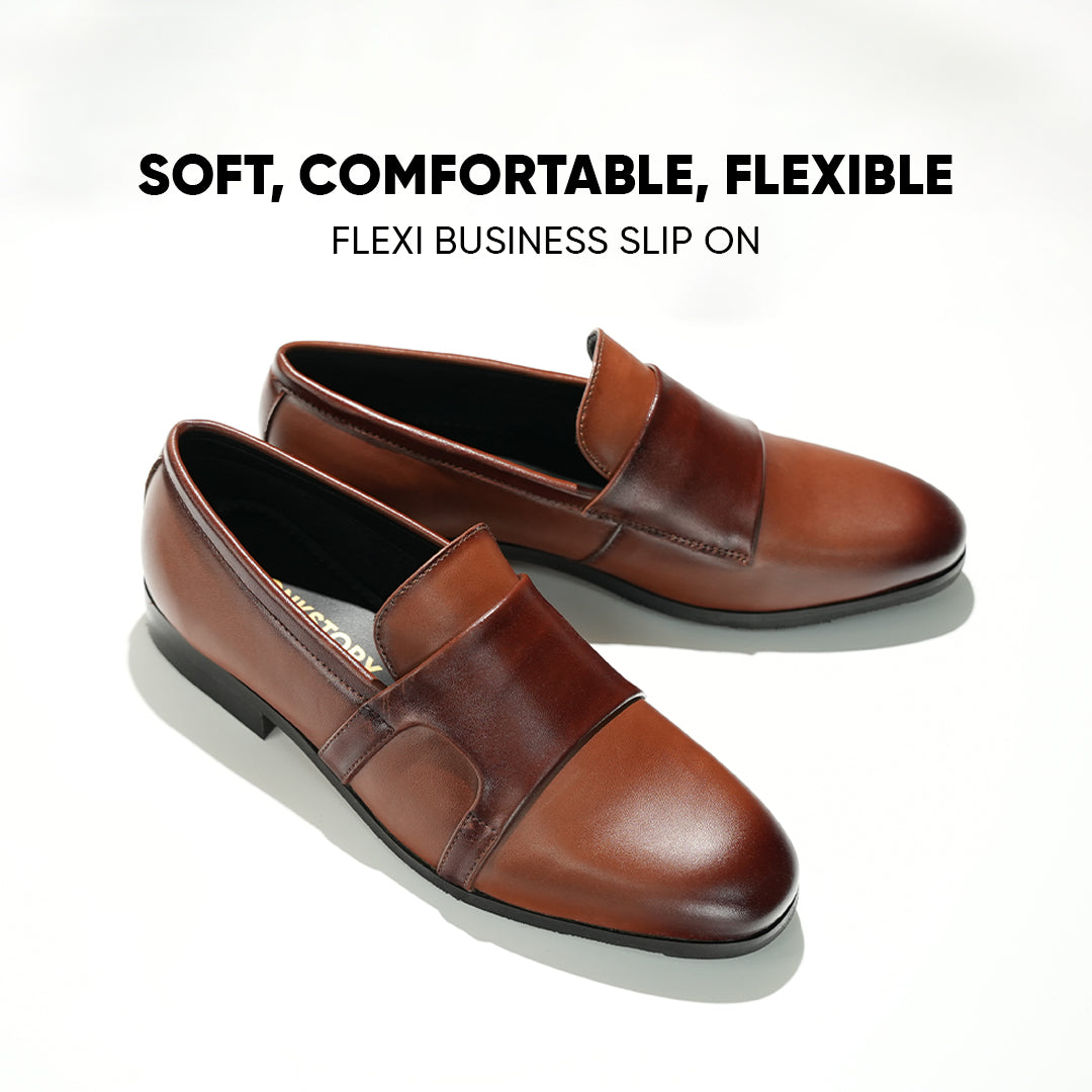 Monkstory Double Monk Flexi Business Slip-Ons - Burnish Tan