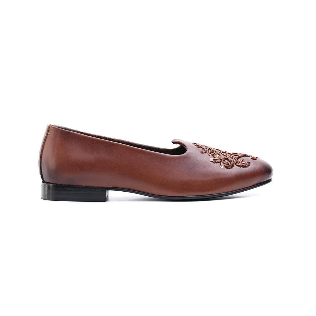 Monkstory Classic Embroidered Mojari - Brown